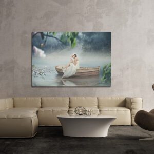 Πίνακας σε καμβά Ορθογώνιος "Γυναίκα στη λίμνη"