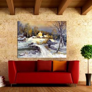 Πίνακας σε καμβά Ορθογώνιος "Χιονισμένο χωριό"