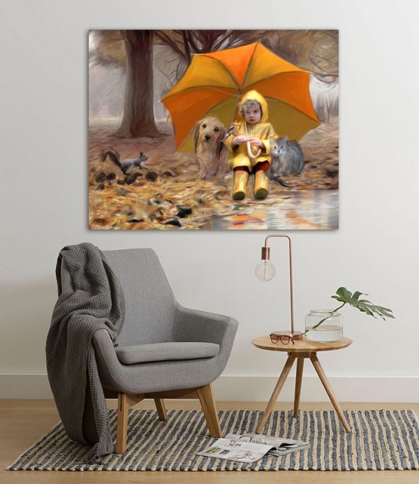 Πίνακας σε καμβά Ορθογώνιος "Παιδάκι στη βροχή"