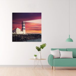 Πίνακας σε καμβά, Lighthouse at sunset, purple seascape