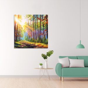 Πίνακας σε καμβά, Oil painting sunny Autumn forest.