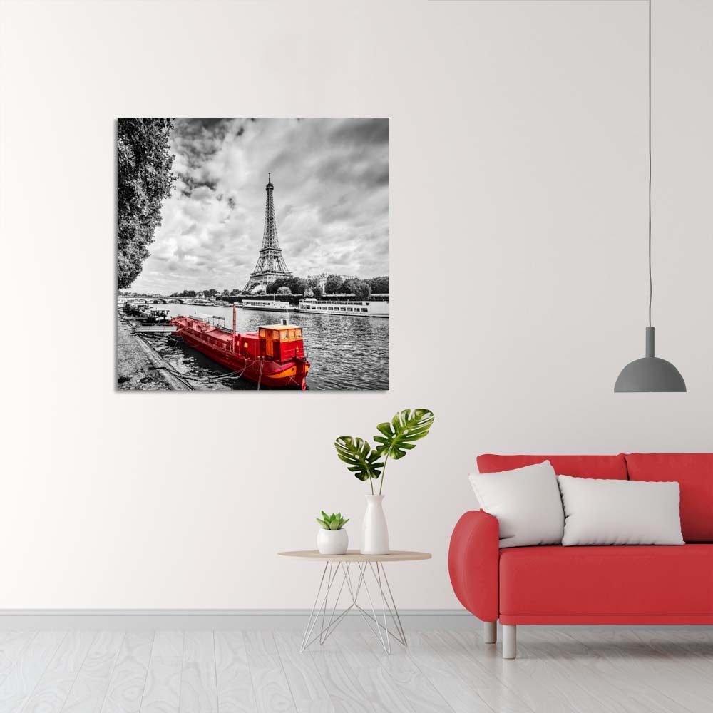 Πίνακας σε καμβά, Red boat in the gray Paris