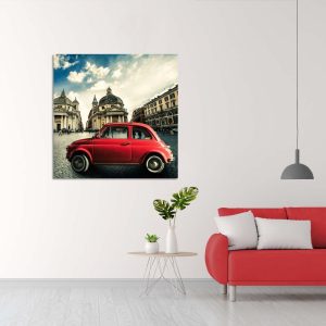 Πίνακας σε καμβά, Red Fiat on the streets of Rome
