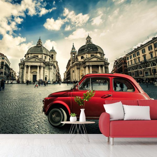 Αυτοκόλλητη Ταπετσαρία, Red Fiat on the streets of Rome